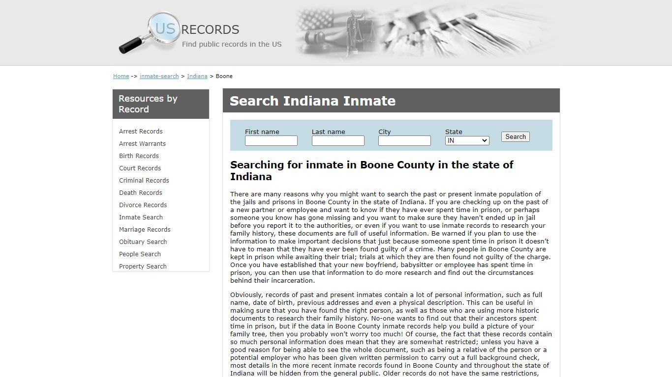 Search Inmate Boone Indiana | US Records